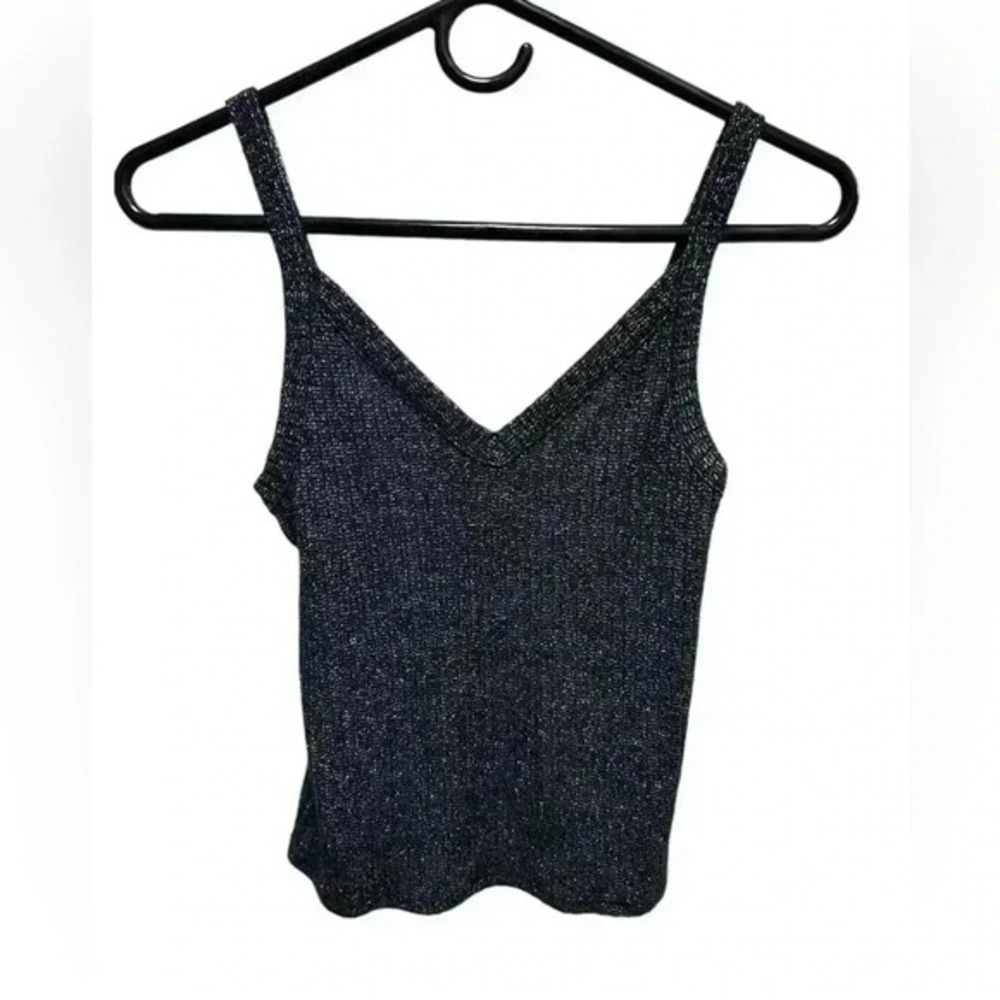 AMERICAN EAGLE STRETCHY BLACK AND SILVER SPARKLE TANK TOP